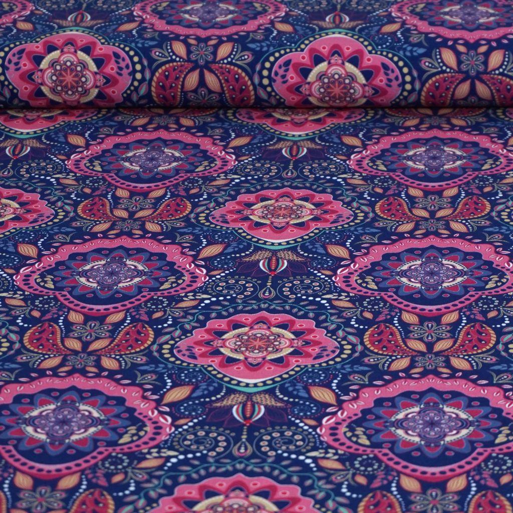 Dekostoff Canvas Mandala pink blau
